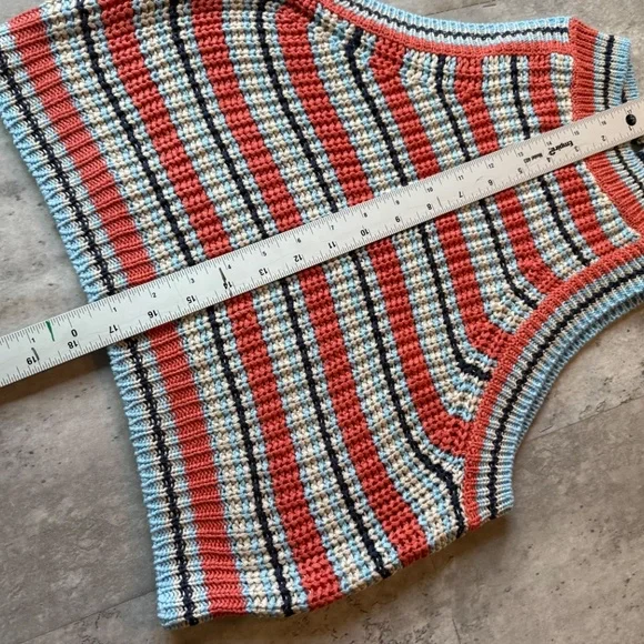 Y2k crochet tank top pastel striped crop top granny core summer shirt womens L - Picture 2 of 5